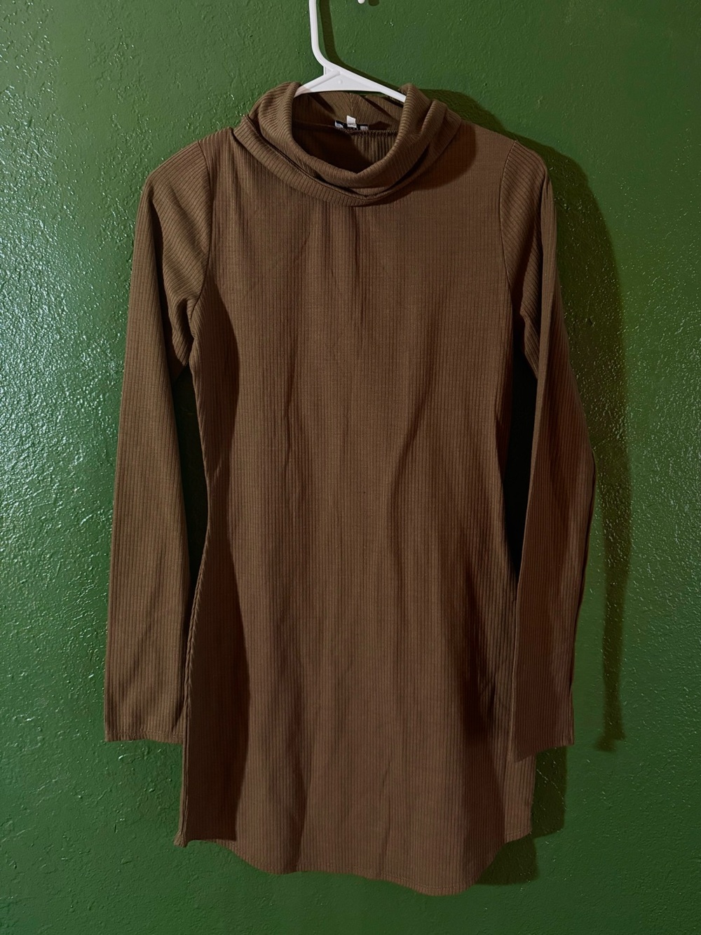 Tobi Ribbed Knit Turtleneck Dress in Taupe